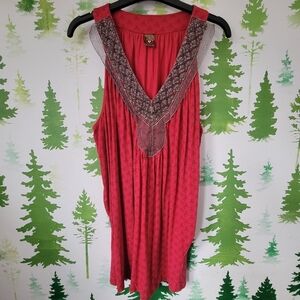 Language Red Sleeveless Embellished Top.